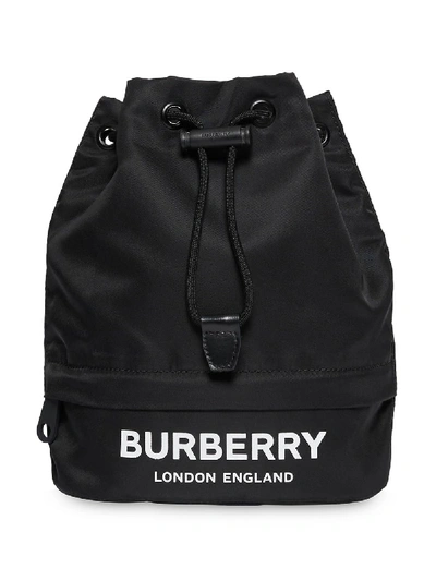 Shop Burberry Logo Printed Drawstring Pouch In Black