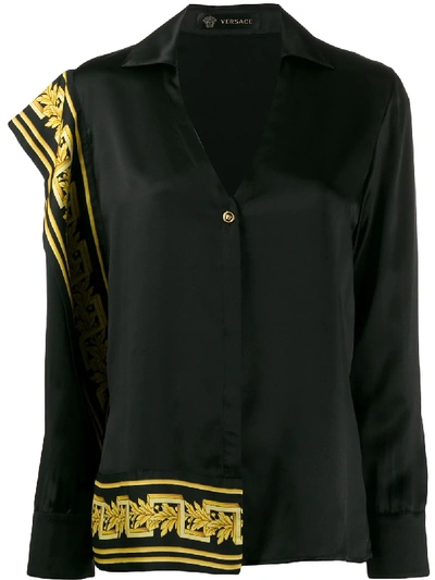 Shop Versace Baroque Detail Asymmetric Shirt In Black