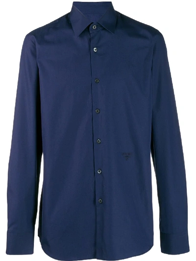 Shop Prada Small Logo Poplin Shirt In Blue