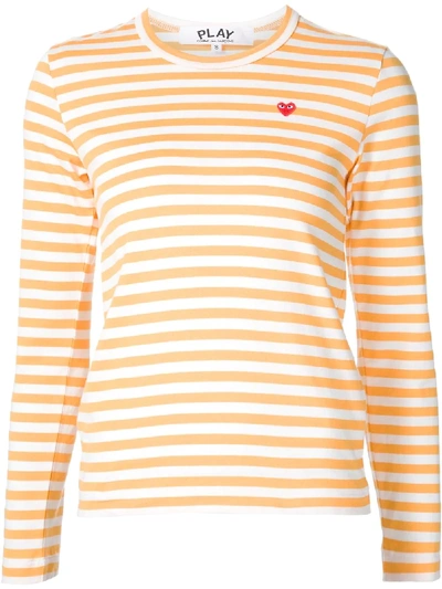 Shop Comme Des Garçons Play Mini-heart Striped T-shirt In Yellow