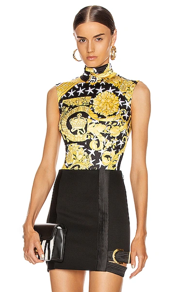 Shop Versace Print Mockneck Bodysuit In Black & Yellow