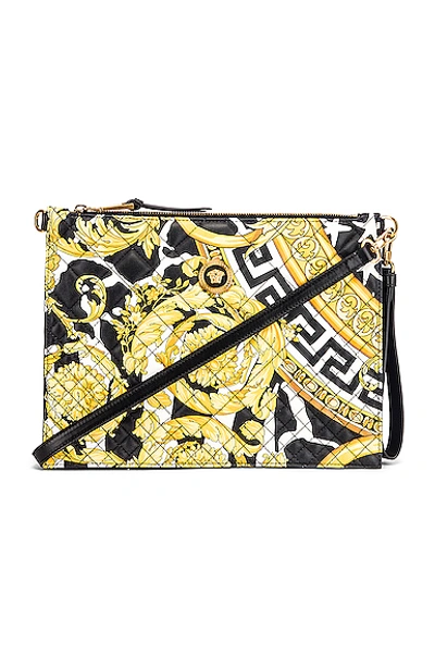 Shop Versace Quilted Icon Pouch Bag In Black & Yellow