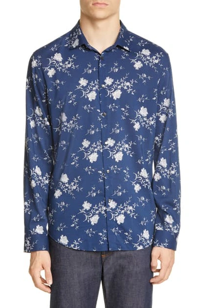 Shop John Varvatos Slim Fit Floral Button-up Shirt In Navy