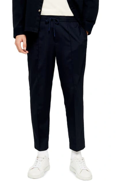 Shop Topman Slim Fit Solid Drawstring Pants In Navy Blue