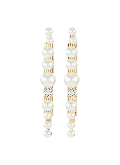 Shop Anton Heunis Swarovski Crystal Pearl Linear Drop Earrings In White