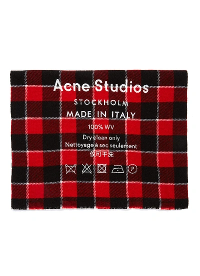 Shop Acne Studios Logo Print Check Plaid Wool Scarf