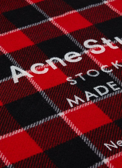 Shop Acne Studios Logo Print Check Plaid Wool Scarf
