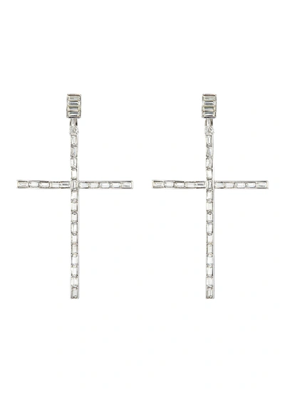 Shop Kenneth Jay Lane Glass Crystal Cross Drop Clip Earrings