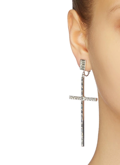 Shop Kenneth Jay Lane Glass Crystal Cross Drop Clip Earrings