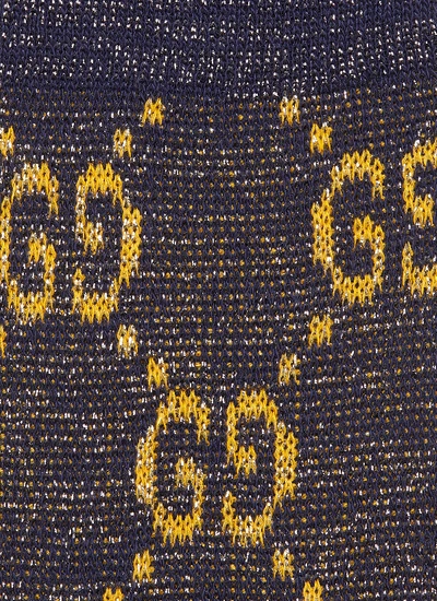 Shop Gucci Gg Logo Intarsia Socks In Navy / Mustard Yellow