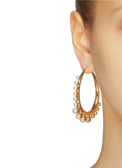 Shop Anton Heunis Swarovski Pearl Oval Hoop Earrings In Metallic