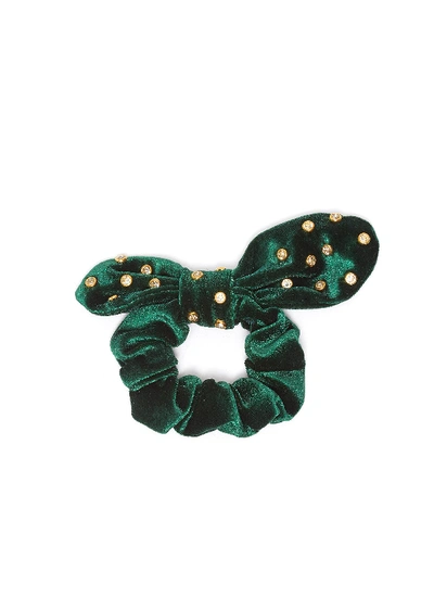 Shop Lele Sadoughi Glass Crystal Bow Scrunchie In Green