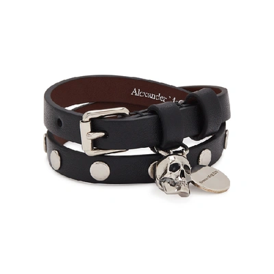 Shop Alexander Mcqueen Black Studded Leather Wrap Bracelet