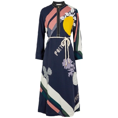 Shop Tory Burch Navy Printed Midi Dress