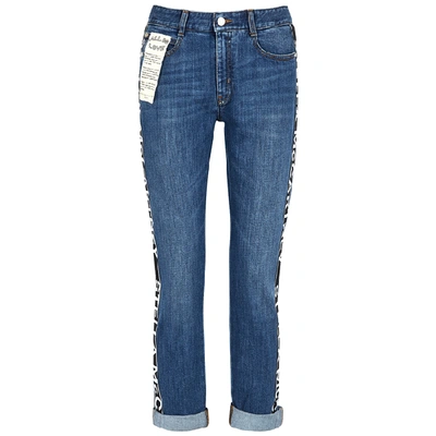 Shop Stella Mccartney Blue Logo-jacquard Boyfriend Jeans In Denim