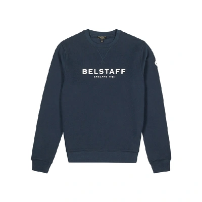 Shop Belstaff Navy Printed Logo Cotton Sweatshirt
