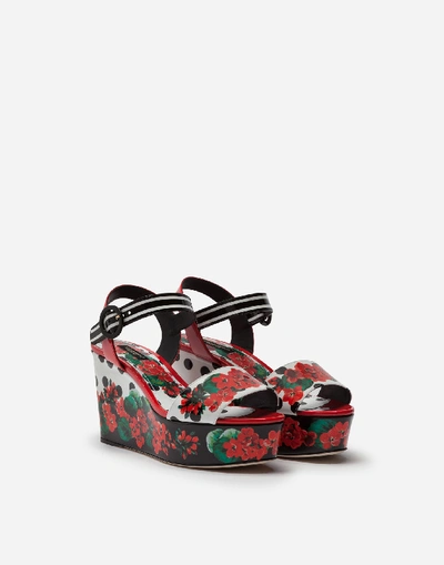 Shop Dolce & Gabbana Portofino-print Patent Leather Sandals With Wedge Heel In Floral Print
