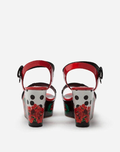 Shop Dolce & Gabbana Portofino-print Patent Leather Sandals With Wedge Heel In Floral Print