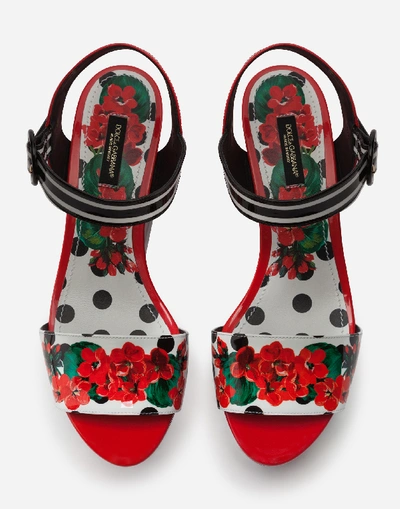 Shop Dolce & Gabbana Portofino-print Patent Leather Sandals With Wedge Heel In Floral Print