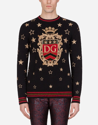 Shop Dolce & Gabbana Cashmere Sweater With Embroidery In Black