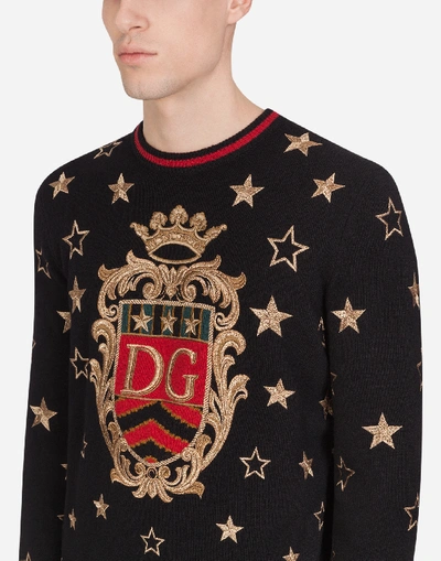 Shop Dolce & Gabbana Cashmere Sweater With Embroidery In Black