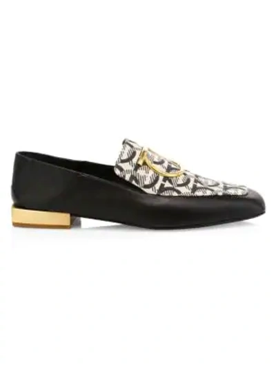 Shop Ferragamo Women's Lana Square-toe Cotton & Leather Loafers In Beige Black