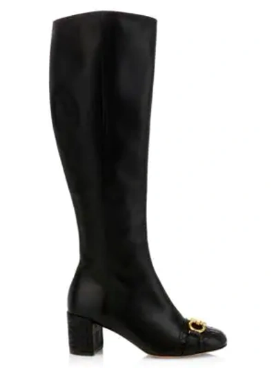 Shop Ferragamo Women's Lilla Knee-high Leather Boots In Black
