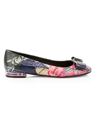 Shop Ferragamo Varina Floral-print Leather Ballet Flats In Multi