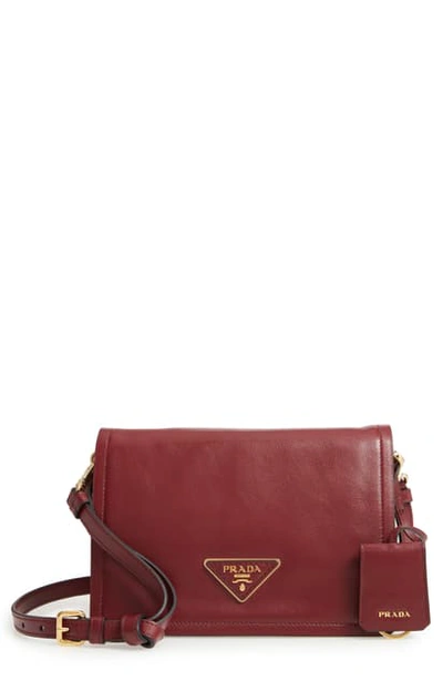 Shop Prada Small Glace Calfskin Leather Crossbody Bag - Red In Cerise
