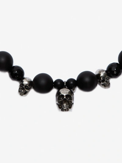 Shop Alexander Mcqueen Pearl And Skull Bead Necklace In Silver/jet Black