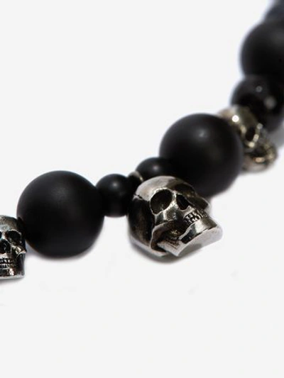 Shop Alexander Mcqueen Pearl And Skull Bead Necklace In Silver/jet Black