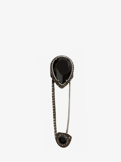 Shop Alexander Mcqueen Jeweled Safety Pin In Silver/jet Black