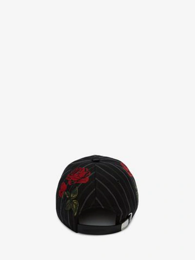 Shop Alexander Mcqueen Rose Pinstripe Baseball Cap In Black/red