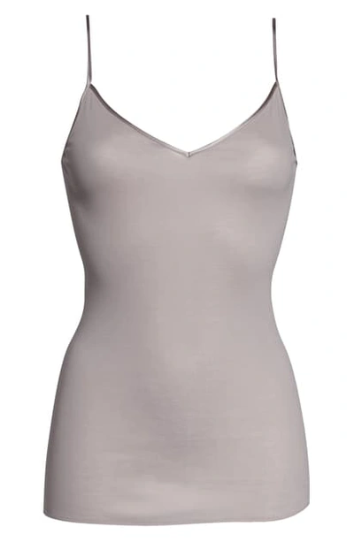 Shop Hanro Seamless V-neck Cotton Camisole In Pastel Grey 1321
