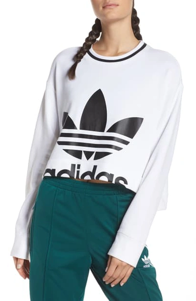 Shop Adidas Originals Crop Logo Graphic Sweater In White