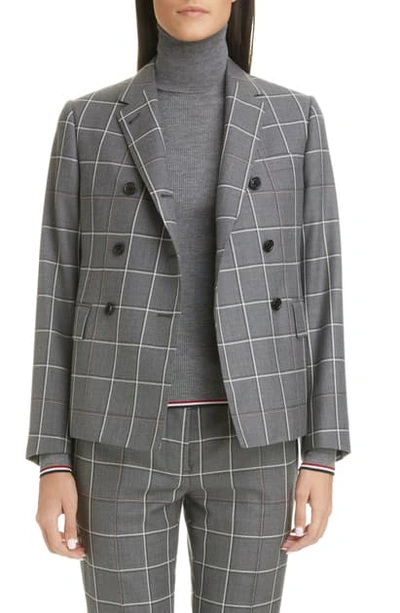 Shop Thom Browne Double Breasted Wool Blazer In Med Grey