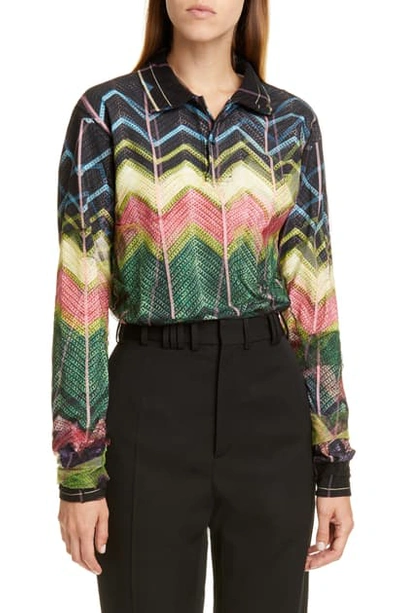 Shop Y/project Zigzag Print Pique & Organza Polo In Multicolor Print