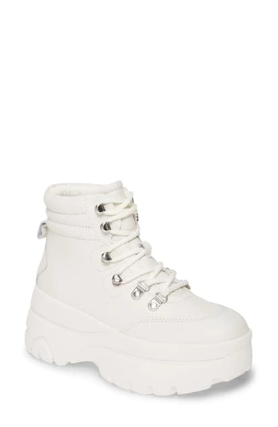 Shop Steve Madden Husky Lace-up Boot In White Leather