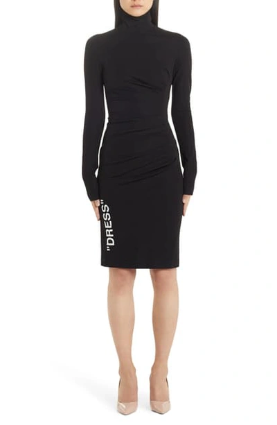 Shop Off-white Side Ruched Short Dress In Black White