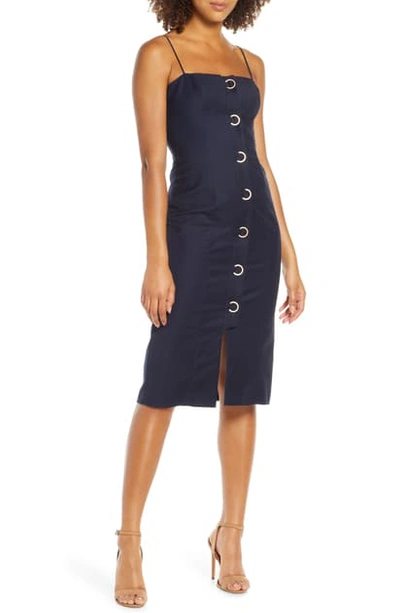 Shop Finders Keepers Rae Crescent Button Sleeveless Sheath Dress In Navy