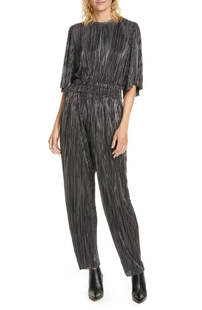 Shop Iro Chimbote Pleated Metallic Jumpsuit In Black/ Silver