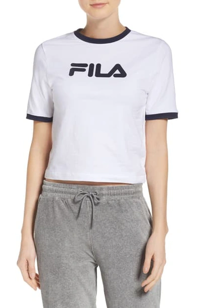 Shop Fila Tionne Logo Crop Tee In White/ Peacoat