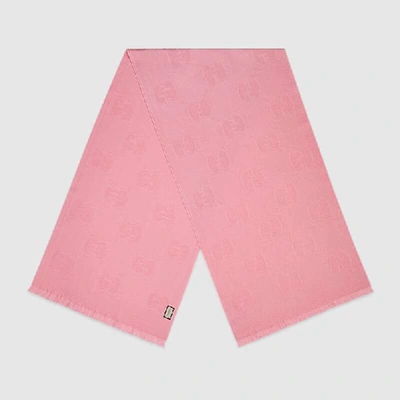 Shop Gucci Gg Wool Jacquard Scarf In Pink