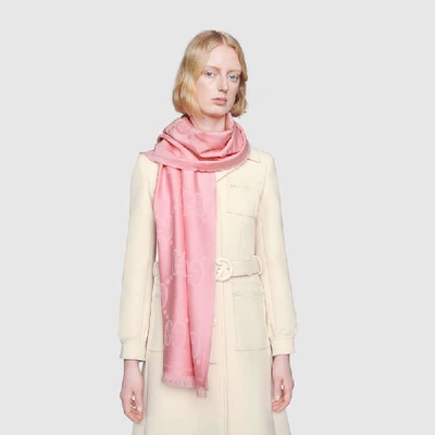 Shop Gucci Gg Wool Jacquard Scarf In Pink