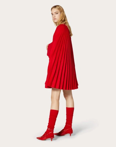 Shop Valentino Pleated Light Drap Cape In Red