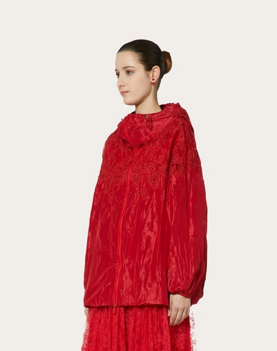 Shop Valentino Techno Taffeta And Chantilly Lace Pea Coat In Red