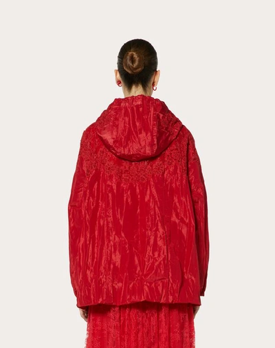 Shop Valentino Techno Taffeta And Chantilly Lace Pea Coat In Red