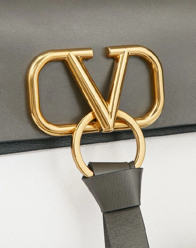Valentino Garavani V Ring Small Bicolor Leather Shoulder Bag In White