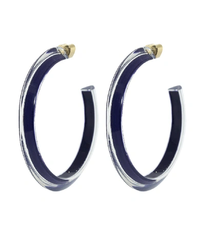 Shop Alison Lou Medium Navy Loucite Jelly Hoops In Yellow Gold