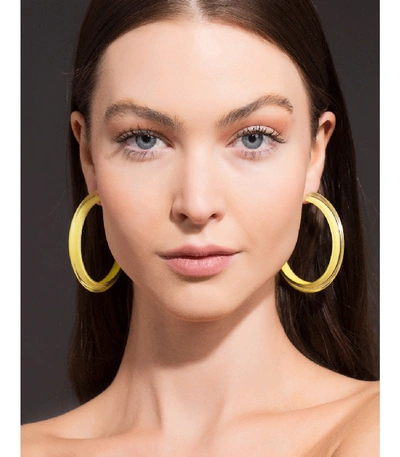Shop Alison Lou Medium Neon Yellow Loucite Jelly Hoops In Yellow Gold